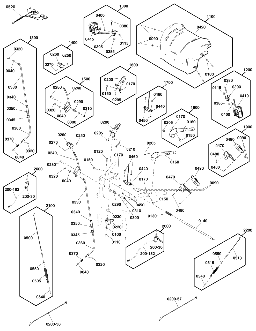 Controls Group Diagram and Parts List for H1728E (1696951-00)(2020) Briggs and Stratton Snow Blower